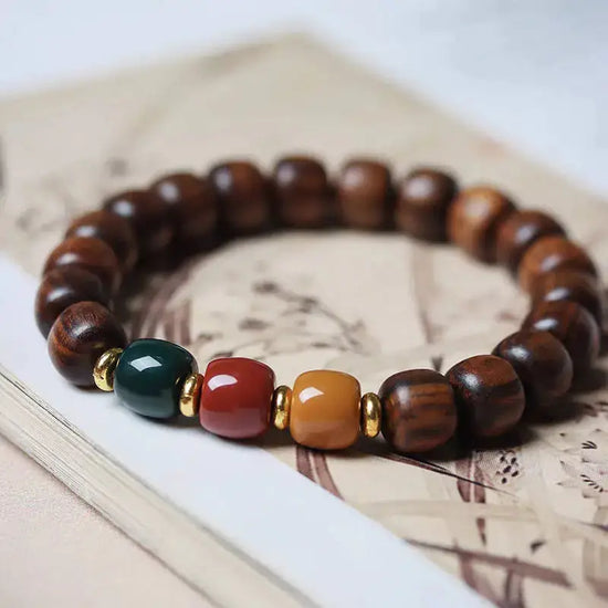 Black Pearwood Tricolor Feng Shui Bead Bracelet
